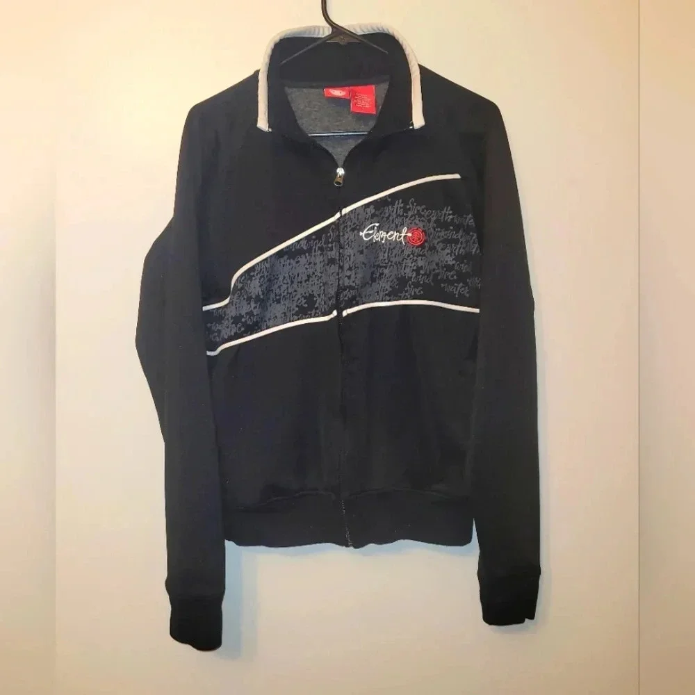 Men's large zip up sweater by ELEMENT black with white lines and graffiti LOT J
